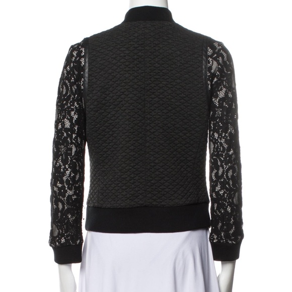 Rebecca Taylor Jacket Lace Sleeve Bomber Jacket - Picture 2 of 14